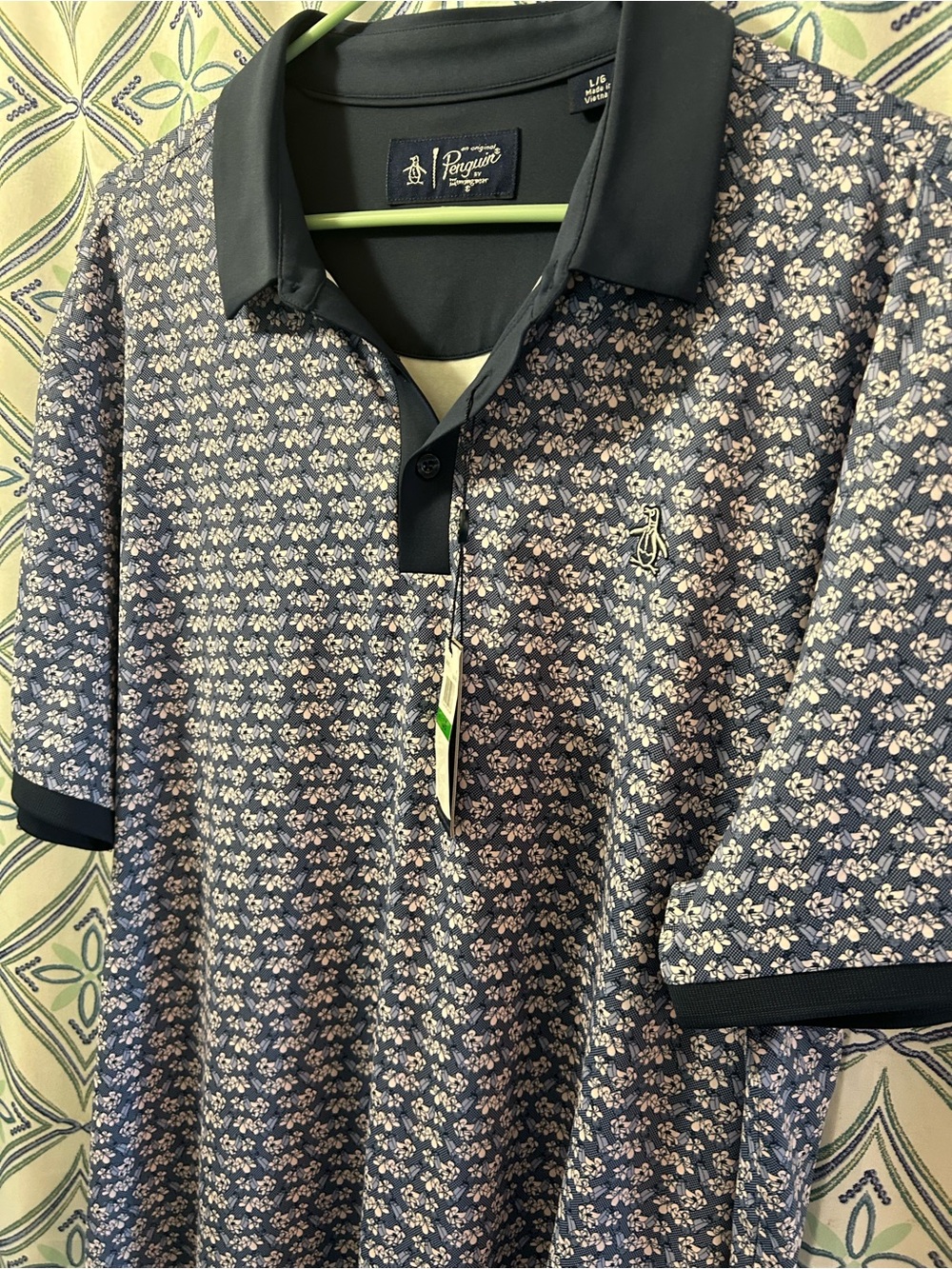 NWT RARE ORIGINAL PENGUIN Polo Shirt, Navy Collar and Buttons, Short Sleeves